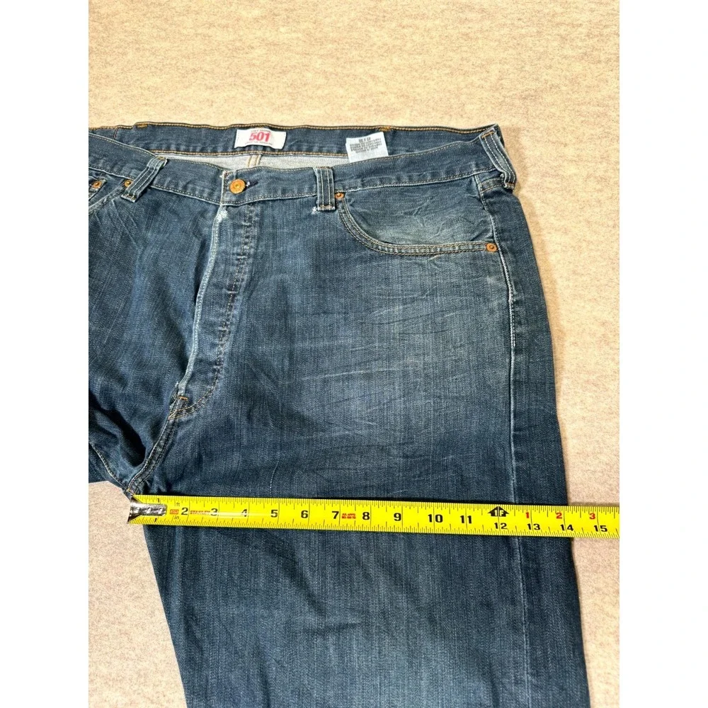 Levis 501 Original Jeans Men 42x30 Blue Whiskering Denim Button Fly Straight Leg